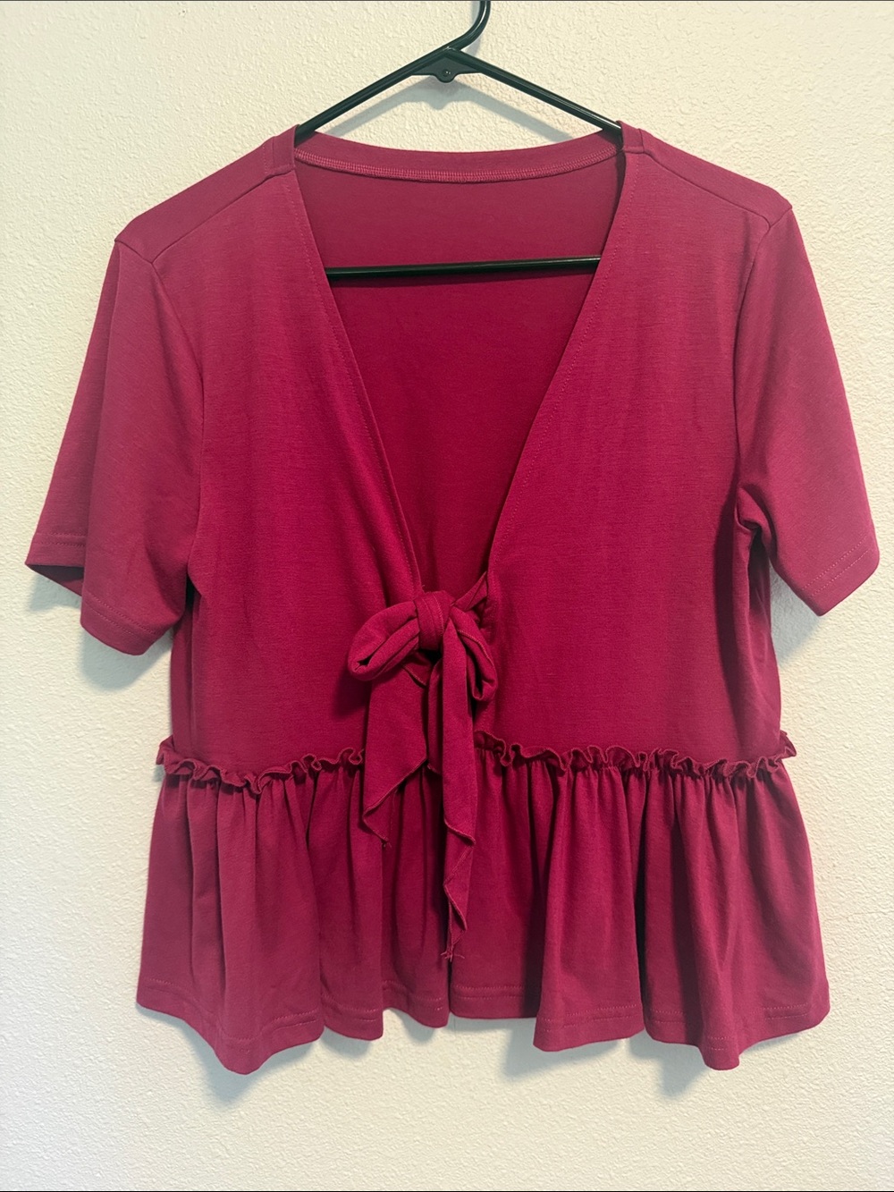 Women's Tie-Front Peplum Top - Berry
